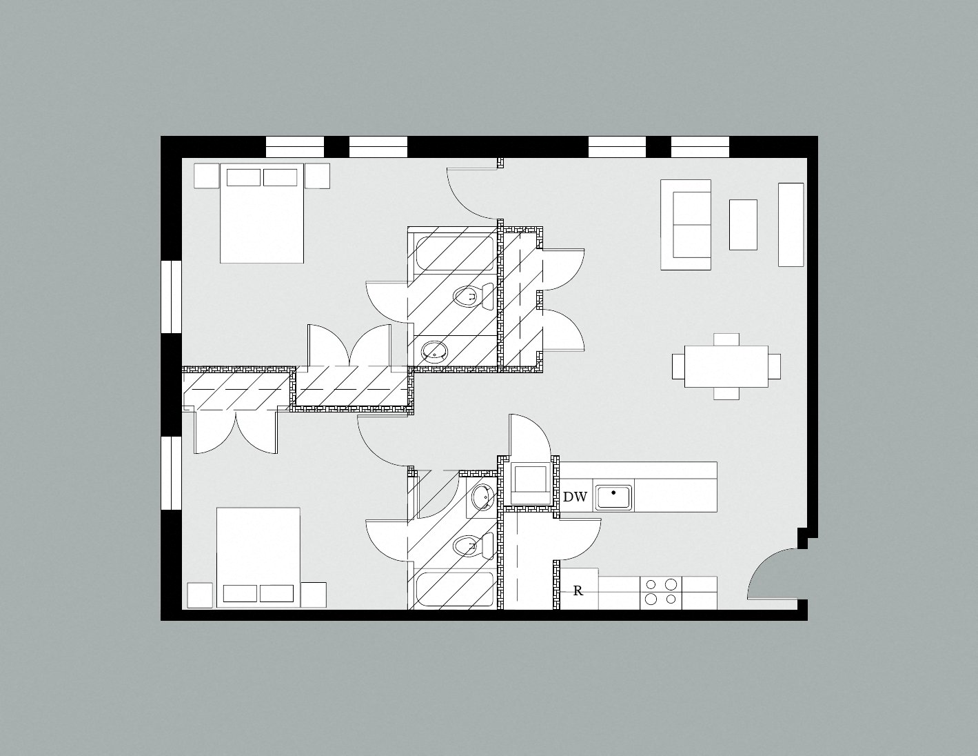 Floor plan for 2 beds, 2 baths, 1100 sqft
